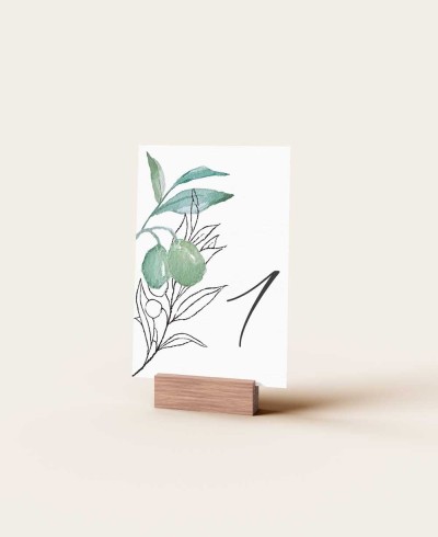 Hochzeitstischnummer: Aquarell, Oliven- und Orangenblüte