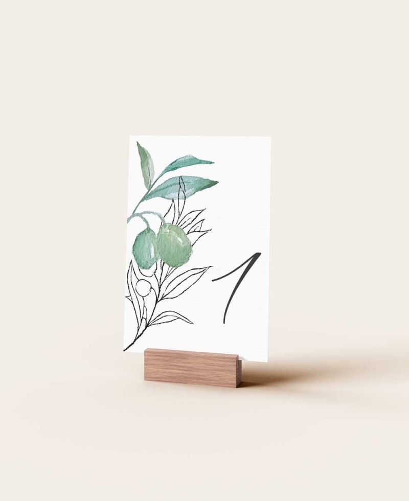 Hochzeitstischnummer: Aquarell, Oliven- und Orangenblüte