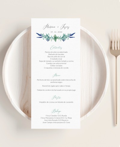 Wedding menu for weddings botanical collection