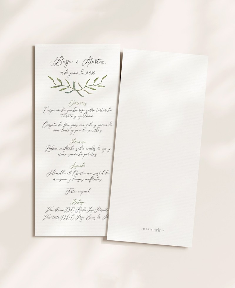 Back menu for olive weddings