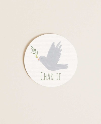 Adesivo battesimo rotondo collezione colomba ulivo