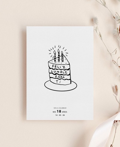 Invitation d’anniversaire gâteau d’anniversaire noir et blanc