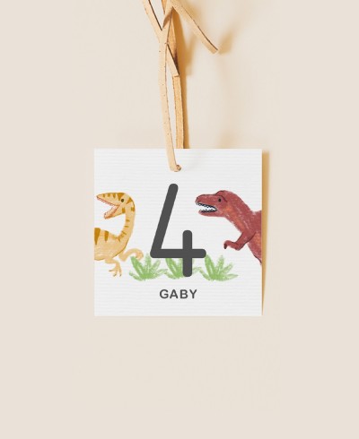 Etiqueta cuadrada para cumpleaños dinosaurios