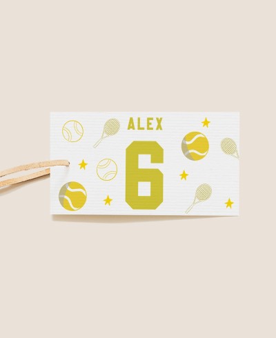 Etiqueta rectangular para cumpleaños tenis