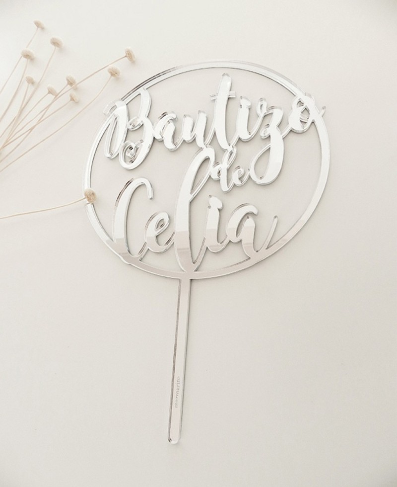 Vista superior cake topper para bautizos