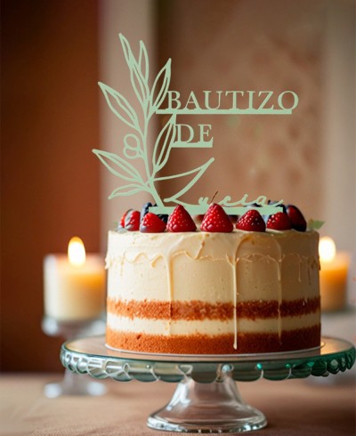Panoramica cake topper con nome e ramo d'ulivo