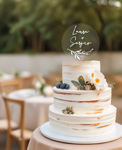 Vista general cake topper personalizado con nombres