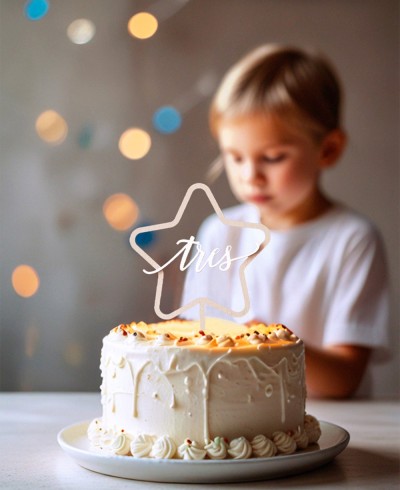 Vista general cake topper estrella personalizado con edad