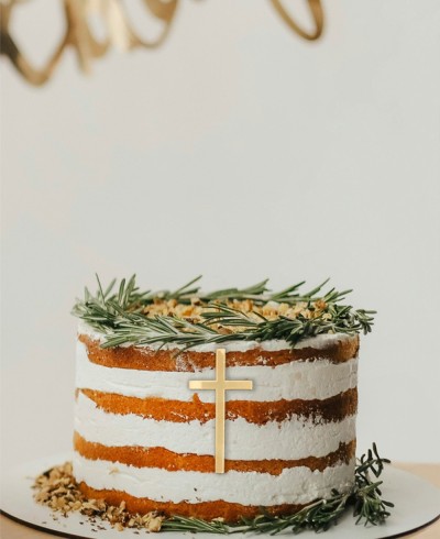 Vista general cake topper frontal forma de cruz