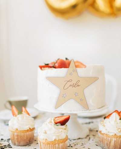 Overview custom star front cake topper with name