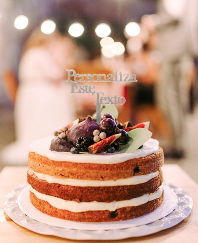 Vista general cake topper personalizado con frase