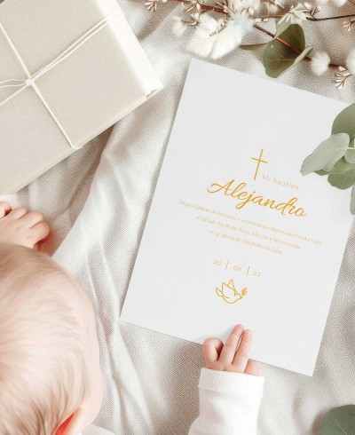 Invitación clásica para bautizo con cruz