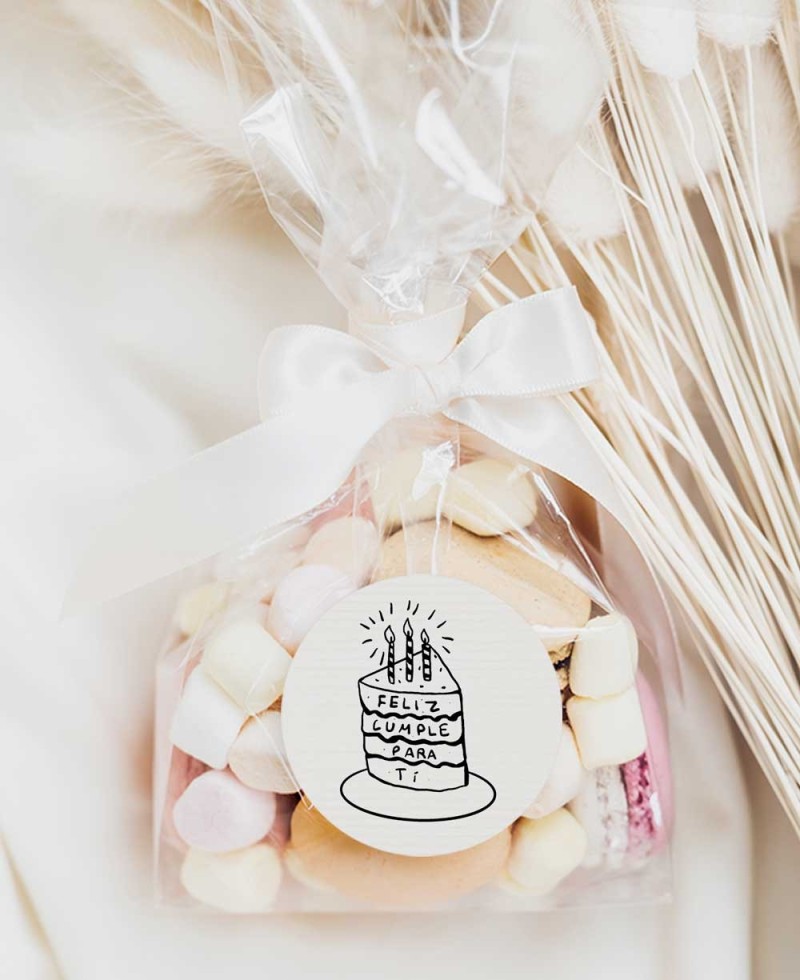 Detalles de cumpleaños pegatina redonda pastel