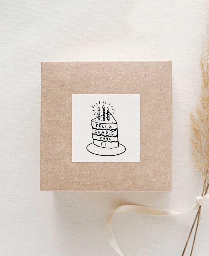 Pegatinas cuadradas para regalos de cumpleaños pastel con velas