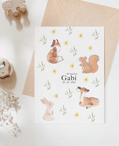 Invitación para bautizos animales del bosque