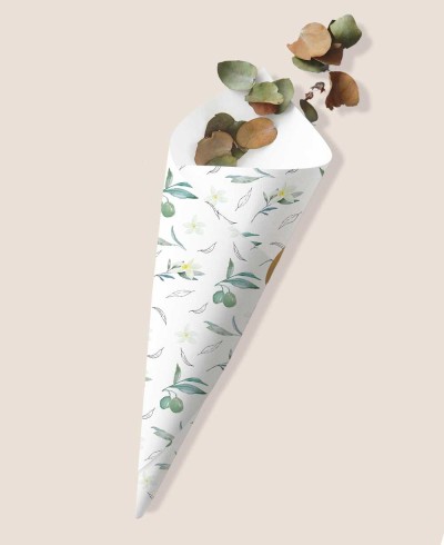 Cones de pétalas para casamentos de oliveira e flor de laranjeira