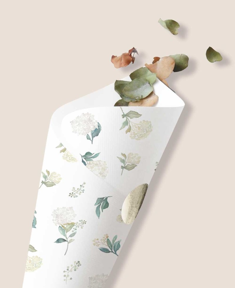 Confetti cone for botanical weddings white hydrangeas