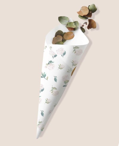 Petal cones for weddings, pink hydrangeas