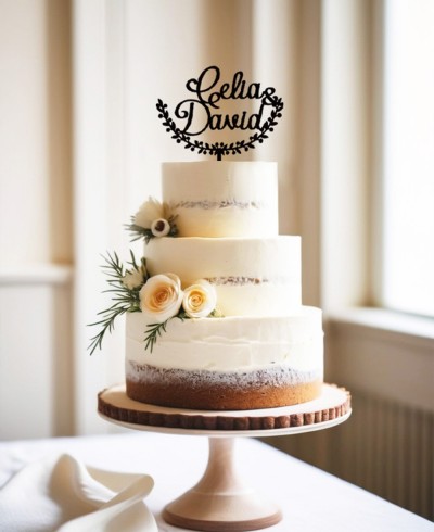 Vista general cake topper personalizado con nombres