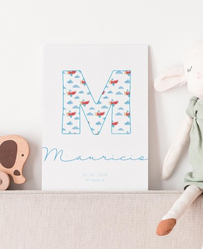 Invitación para bautizos personalizada nubes aviones