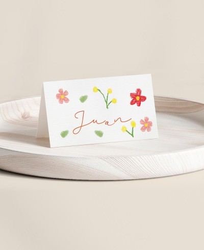 Puesto de mesa plegado para bautizos colección iniciales flores