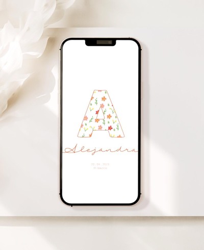 Invitación digital para bautizos inicial flores