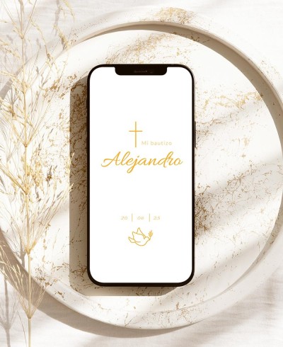 Invitación digital para bautizos clásica paloma