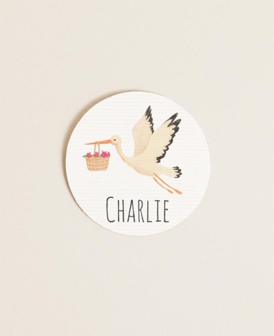 Runde Etiketten für Storchtaufe Details