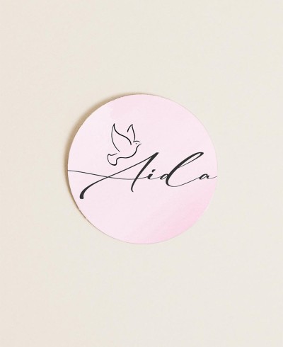 Runde Etiketten für Taufdetails Aquarell Mädchen