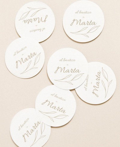 Etichette circolari per doni di battesimi olivo botanico