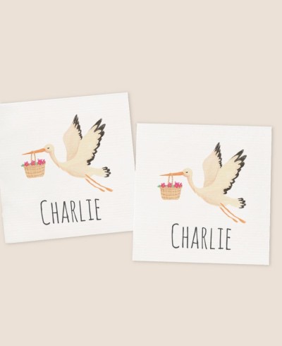 Adesivi quadrati per battesimi cicogna cielo