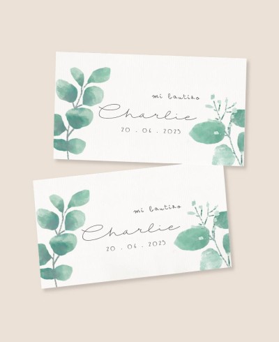 Adesivi rettangolari per regali di battesimo all'eucalipto