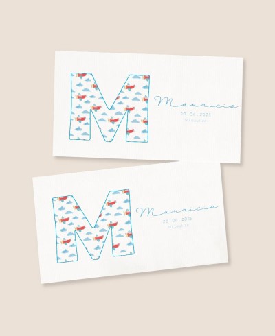 Adesivi rettangolari per i regali di battesimo iniziali nuvole aeroplano