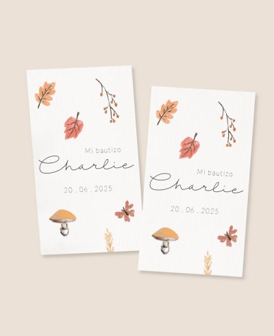 Adesivi rettangolari per regali di battesimo campo autunnale