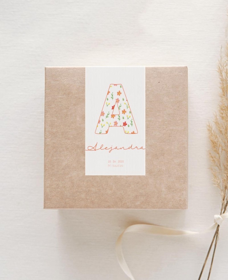 Adesivi rettangolari per battesimi dettagli fiori