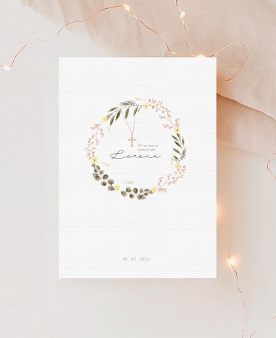 Invitación para comunión botánica flores