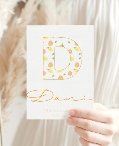 Invitacion para comunión iniciales frutas