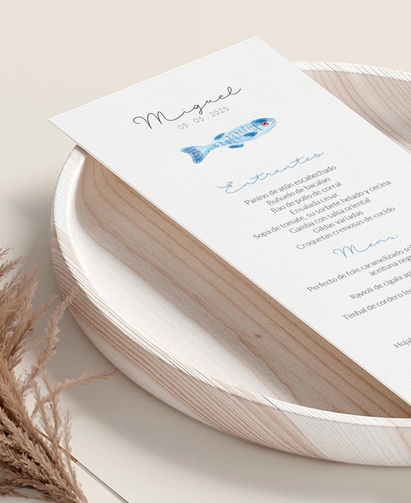 Menu Zoom para peixes elegantes de primeira comunhão