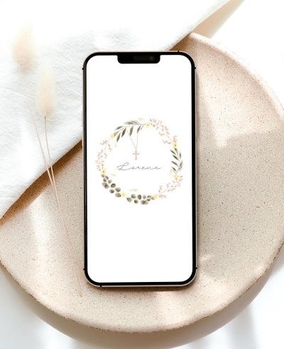 Invitación digital de comunión cruz y flores