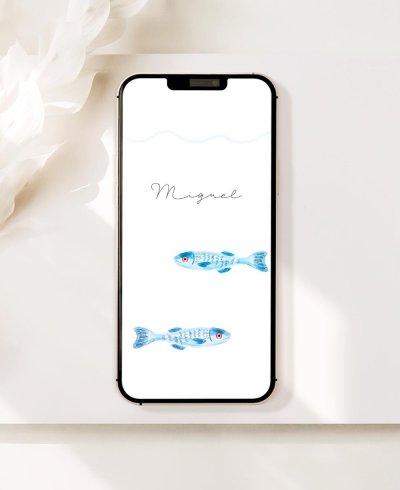 Invitación digital de comunión marinera peces