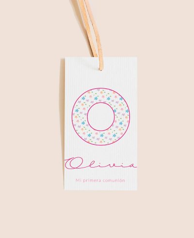 Etiqueta rectangular comunión inicial flores