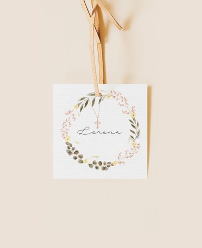 Quadratisches Etikett für Blumen mit Kommuniondetails