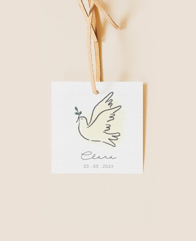 Étiquette carrée pour les détails de la communion des enfants