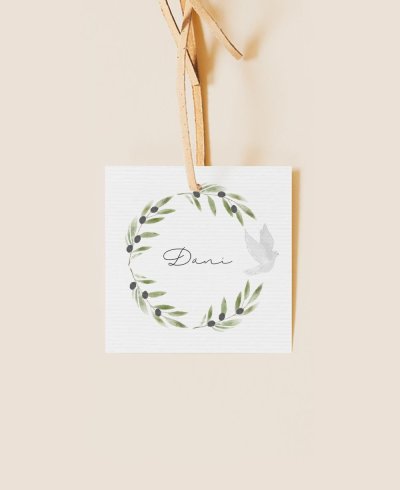 Etiqueta quadrada para a comunhão botânica detalha a oliveira