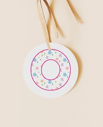 Round label for communions initial flowers colors