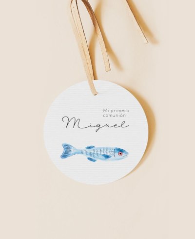 Etiquette ronde pour communions poissons de mer