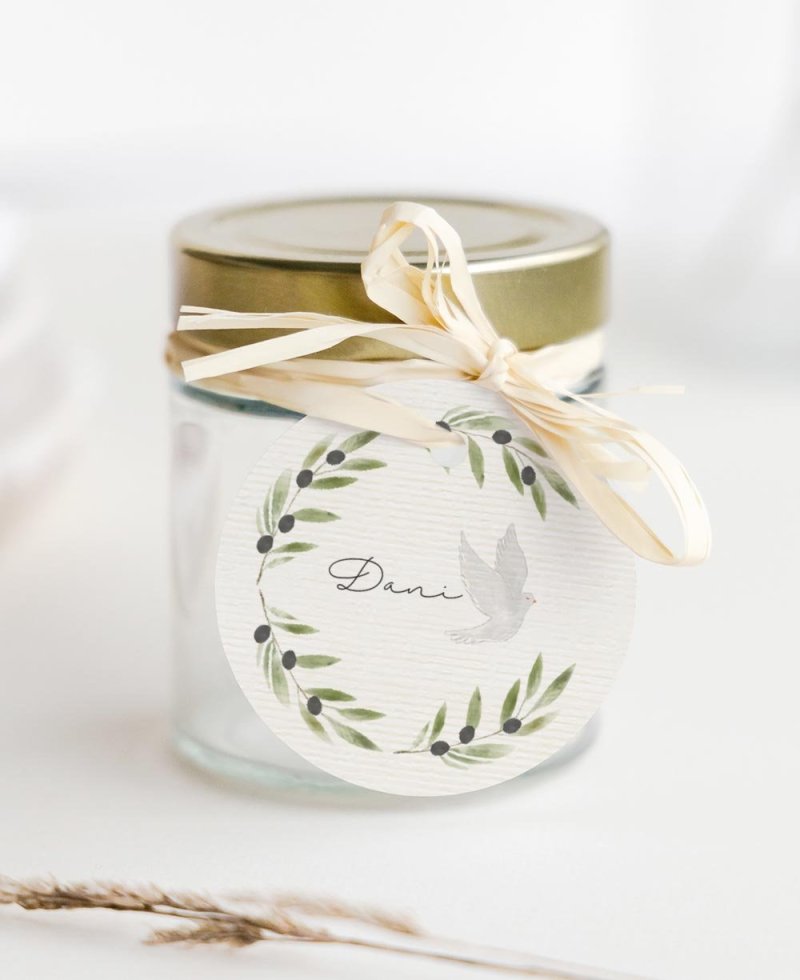 Rundetiketten für die Olivenkommunion