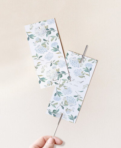 Blaues Hortensien-Hochzeits-Flare-Etikett