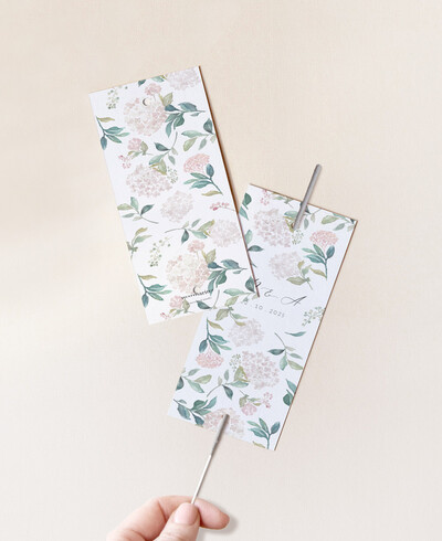 Étiquette cierge magique pour hortensias roses de mariage