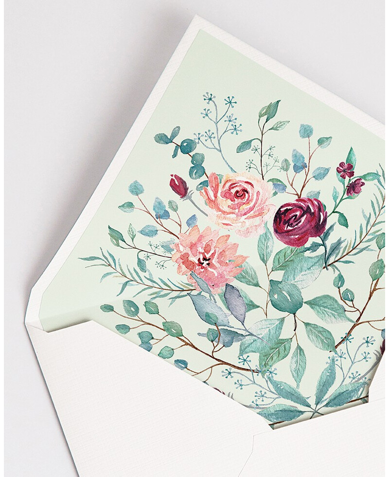 Sobres con Forro Eucalipto y Rosas | Marmarina